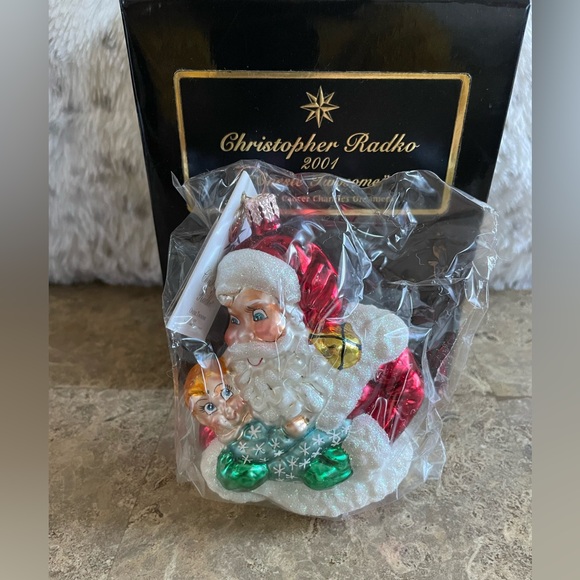 Christopher Radko Vintage Red Santa with Child Ornament -2001 Cancer Charity NIB - Picture 1 of 10